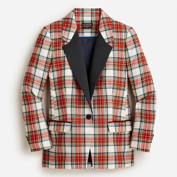 NWT J.Crew Petite Willa Blazer in Ivory Snowy Stewart Tartan Wool Jacket 12P - Picture 1 of 11